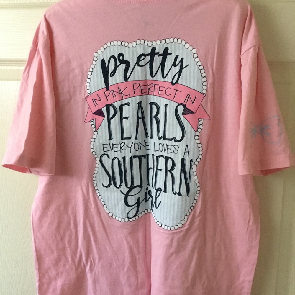 ✨Preppy Southern Girl Sorority Pink Pearl Bow 100% Cotten Tee